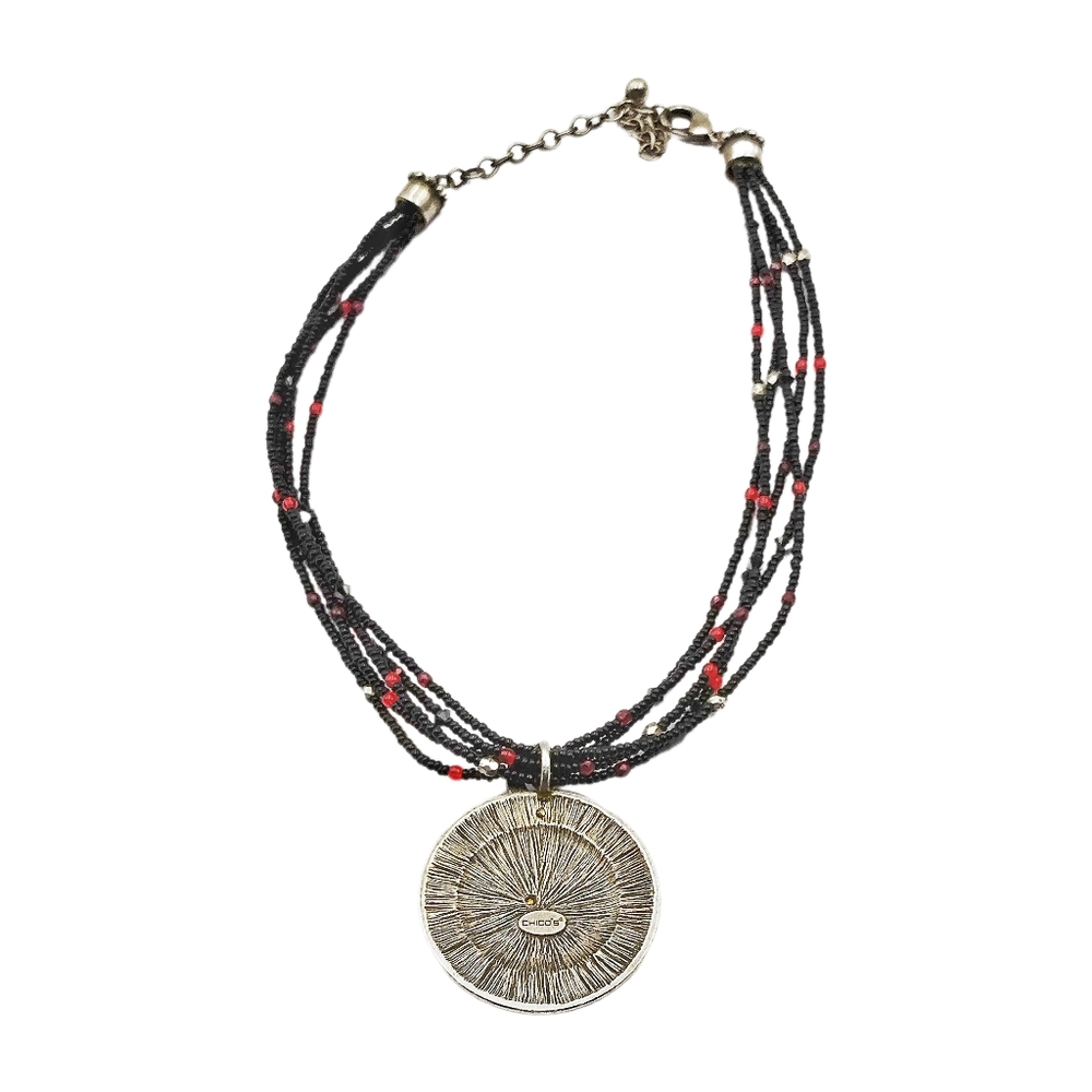 Chico’s Celtic Inspired Abstract Pendant with Ruby/Garnet Colors Stones Choker - Picture 5 of 5